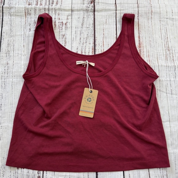 MARINE LAYER Luxe Ribbed Sleeveless Crop Tank Top | Cabernet (Burgundy Red, S) - Picture 1 of 8